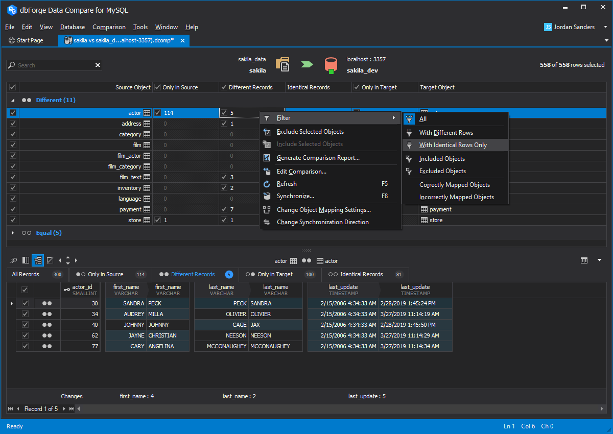 Managing Comparison Results