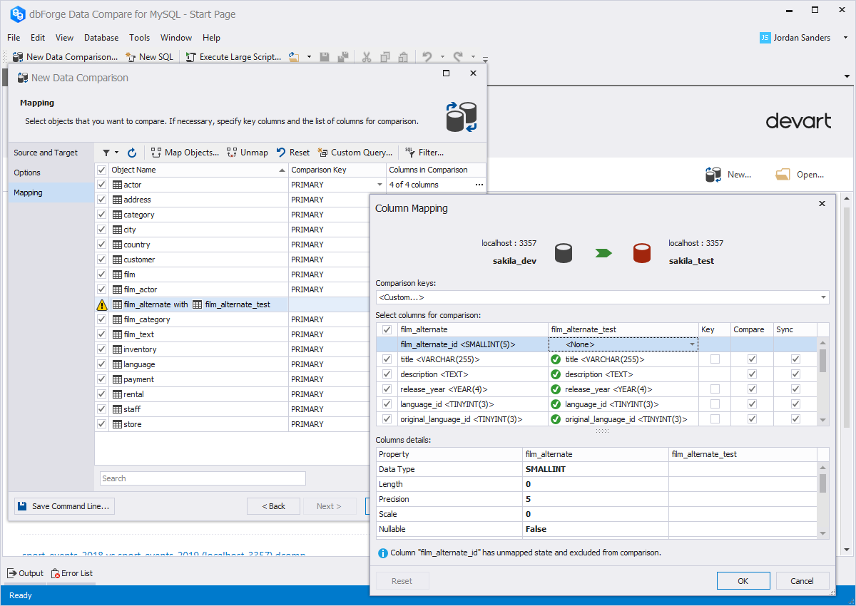 Data Comparison Setup