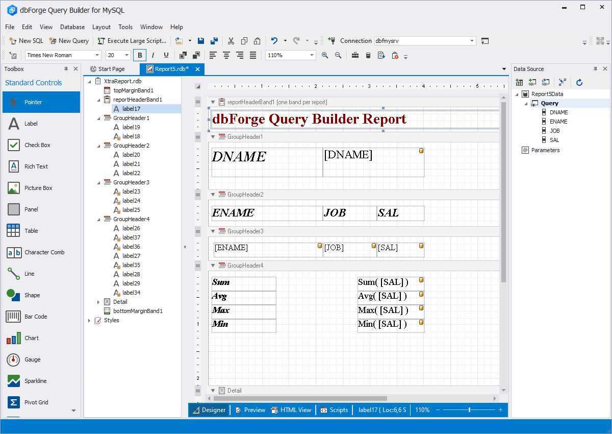 Query Builder for MySQL - Data Reports