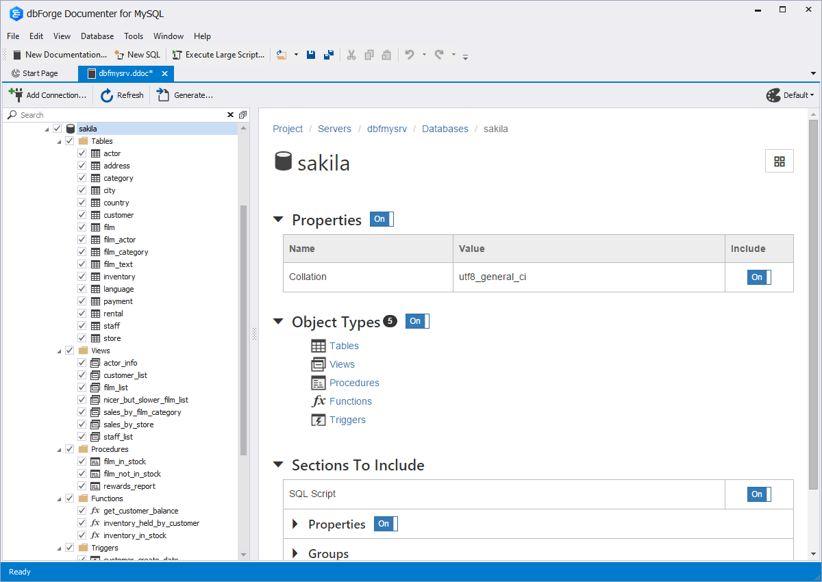 Broad picture of database structure in Documenter for MySQL