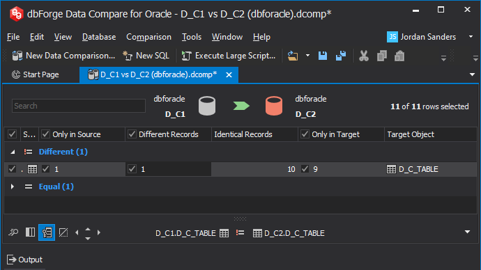 Oracle data compare