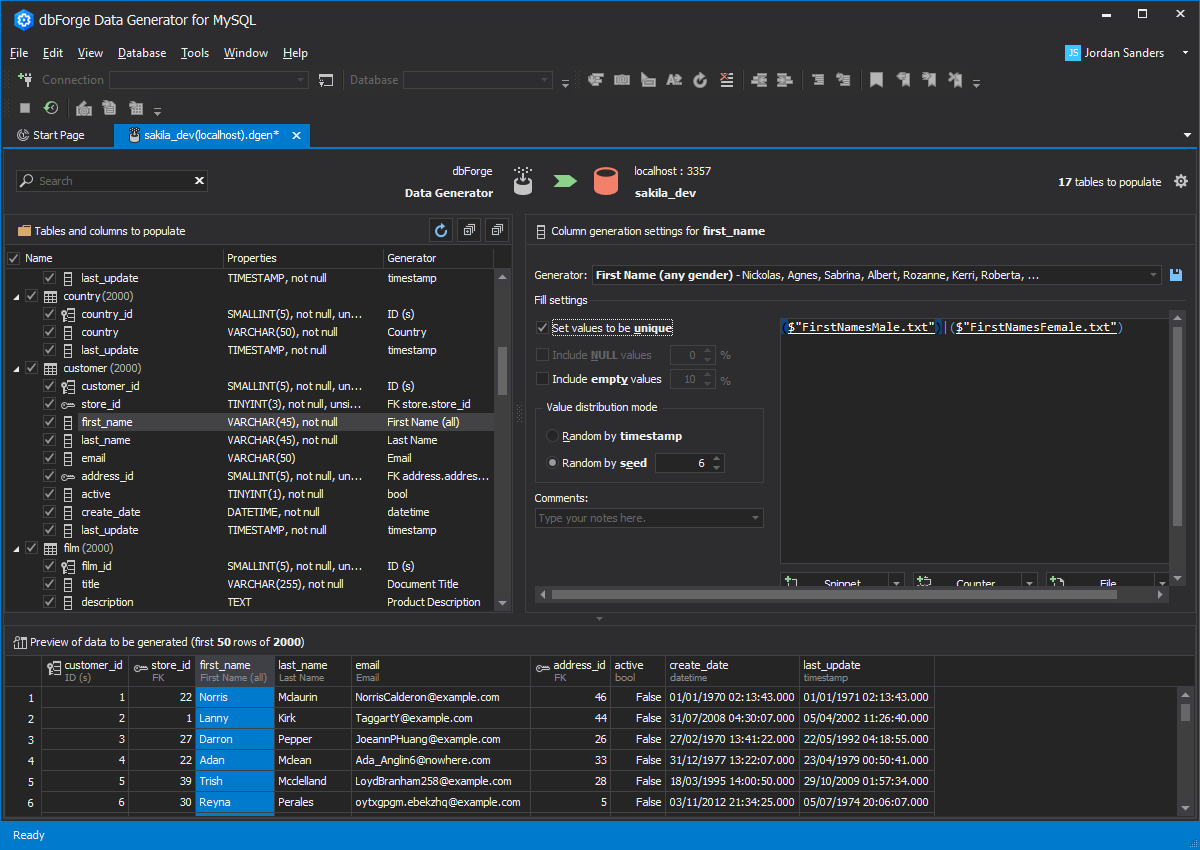 Preview the data to be generated within Data Generator