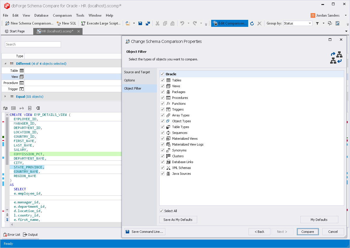 Advanced support for schema objects