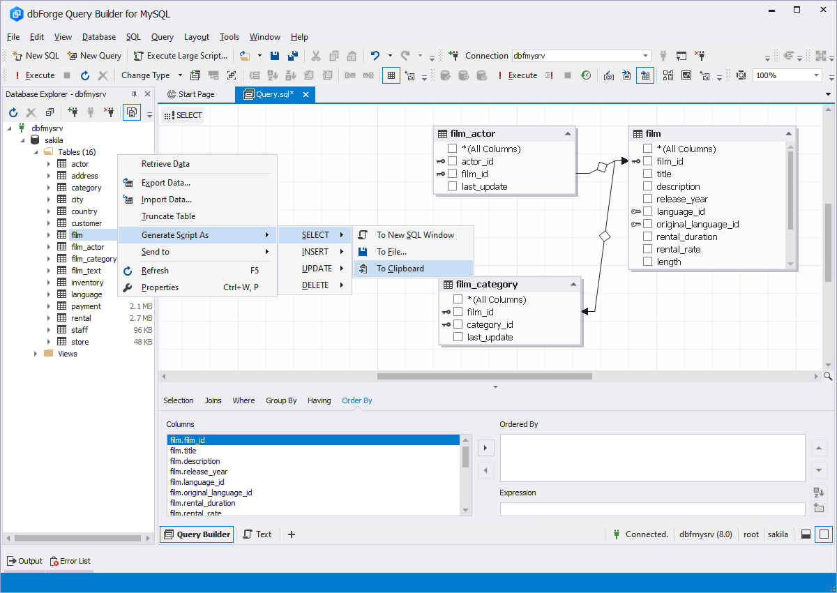 Query Builder for MySQL - Database Explorer