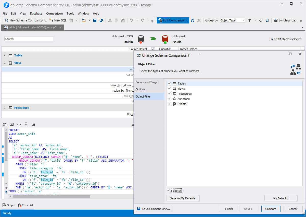 Supported Schema Objects