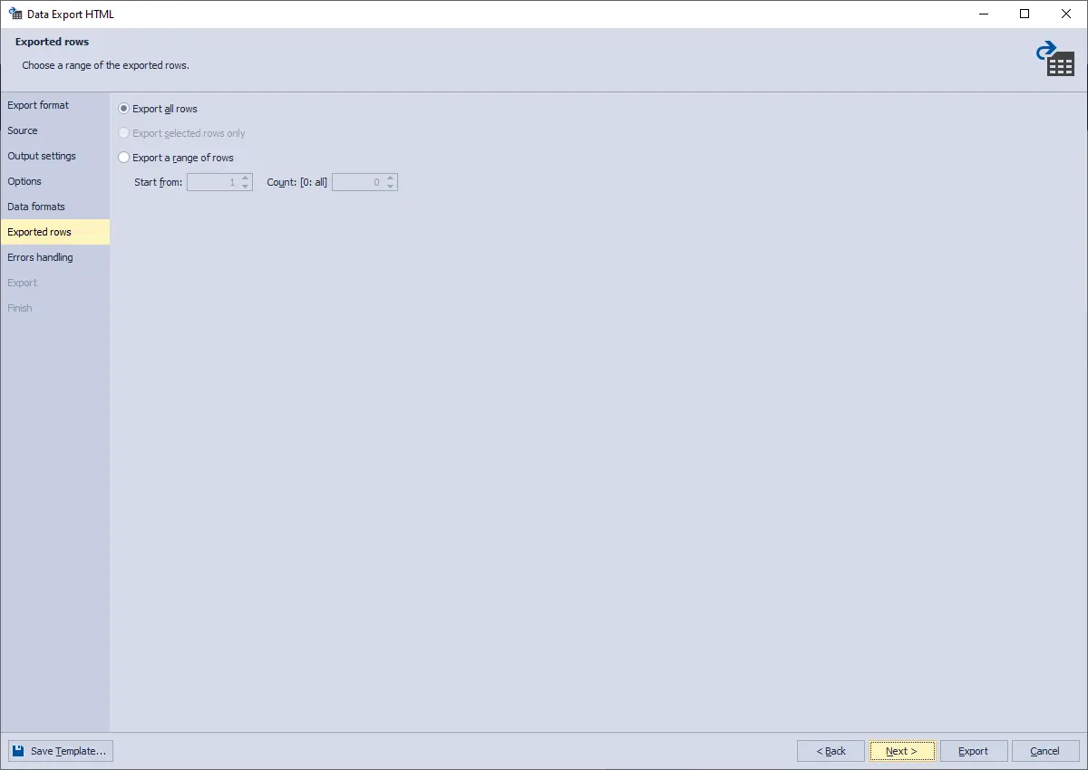 Data Pump for SQL Server - Exporting rows