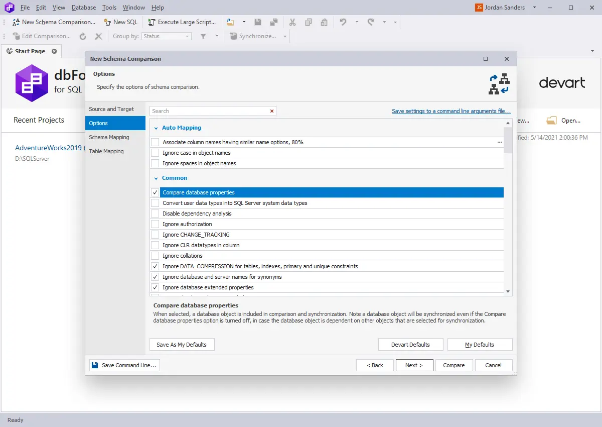 dbForge Schema Compare for SQL Server - Non-schema object synchronization