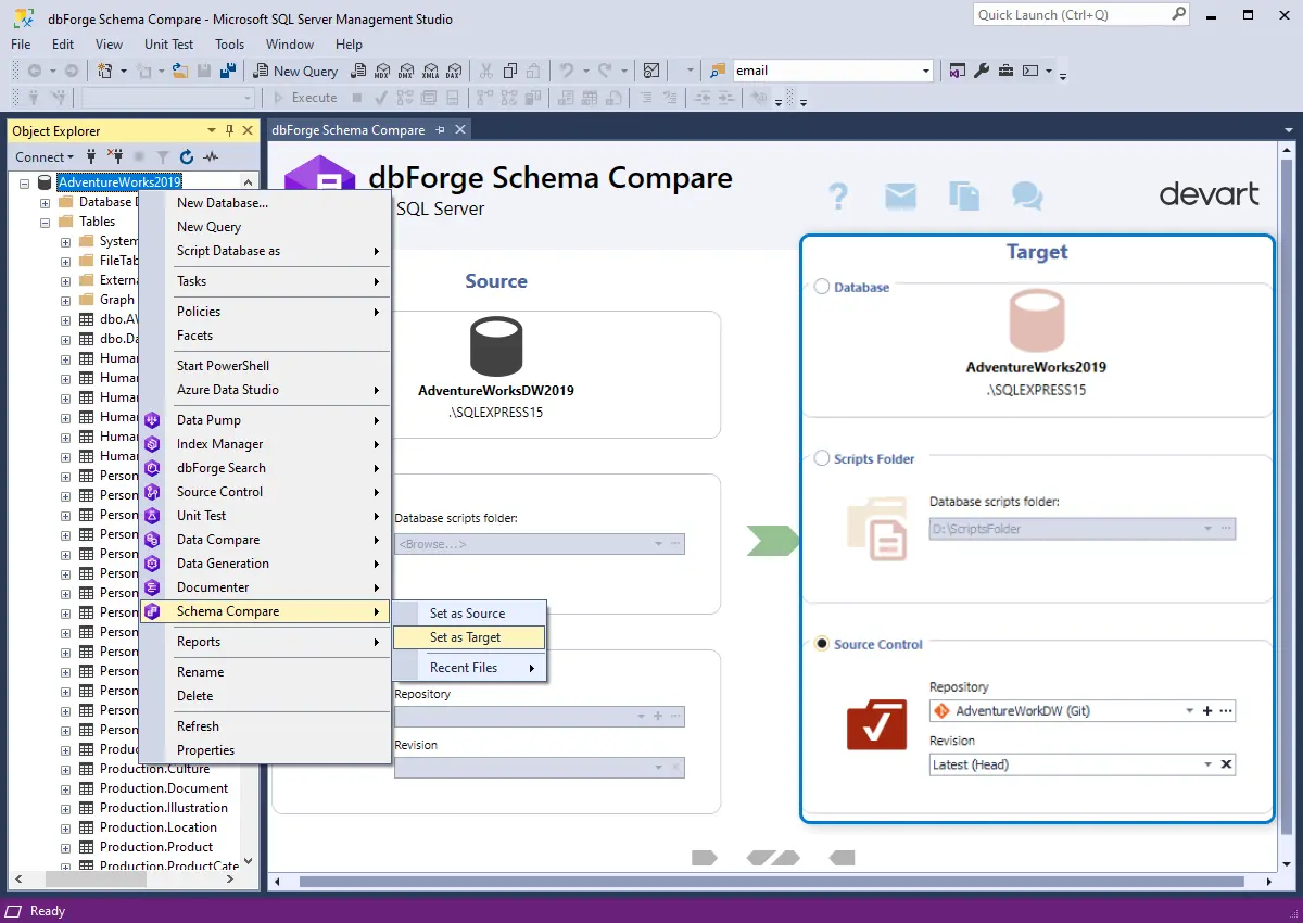 dbForge Schema Compare for SQL Server - SSMS Integration