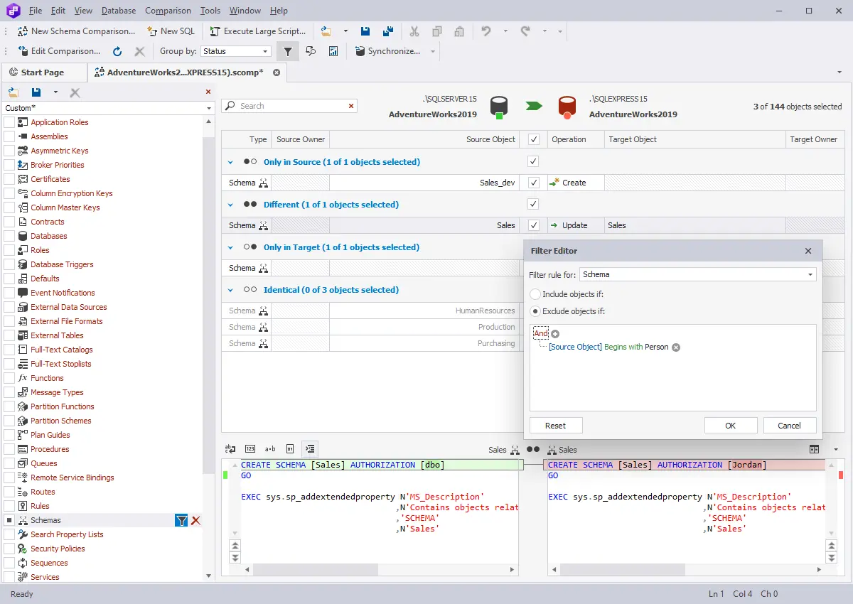 dbForge Schema Compare for SQL Server - Supported schema objects